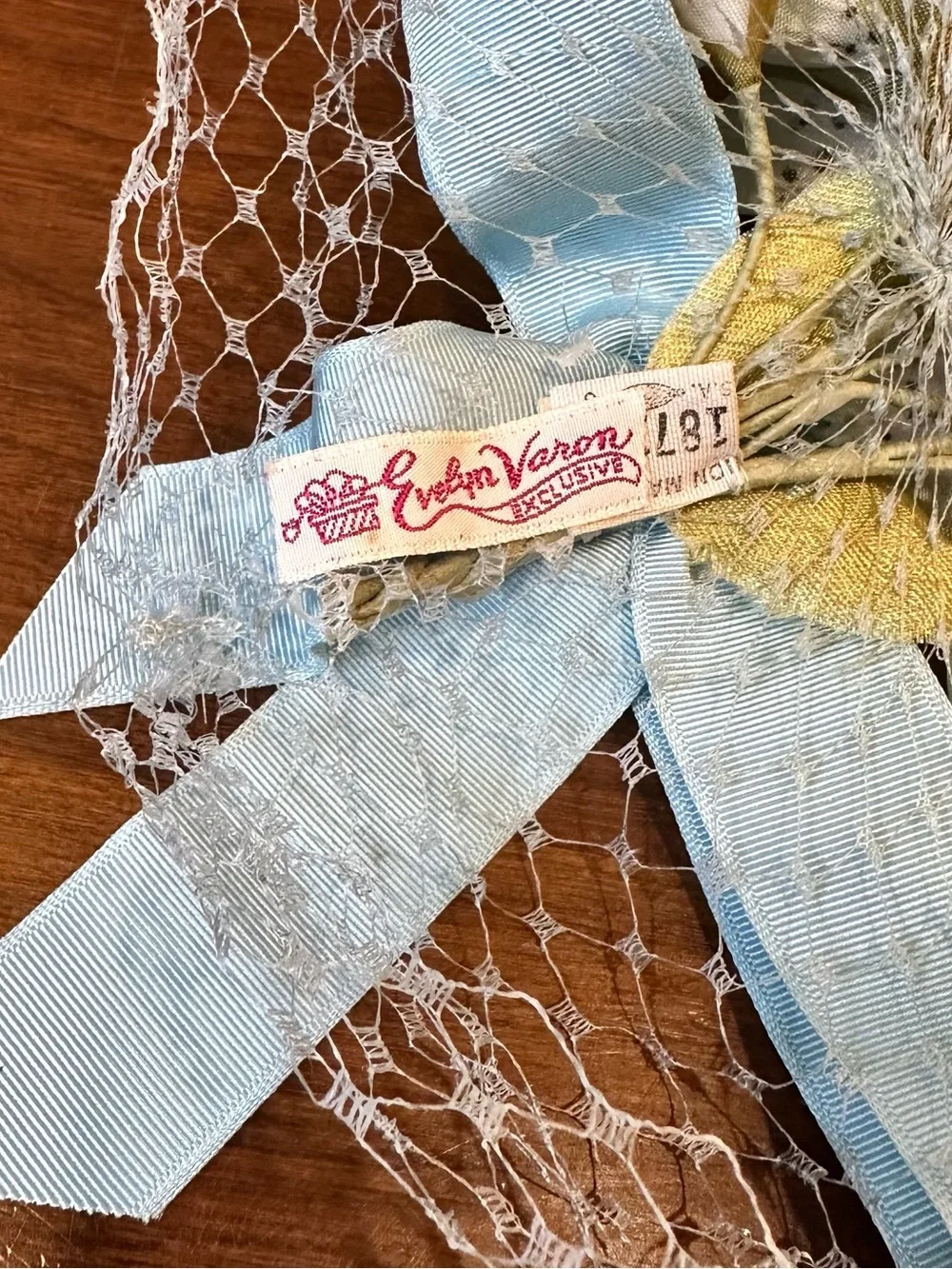 VTG 1950s Evelyn Varon Exclusive Floral Fascinator Hat Blue Lily Birdcage Veil - Picture 8 of 9